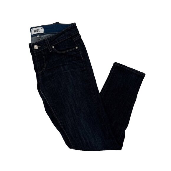 PAIGE jeans size 26 inseam 29 skyline ankle peg stretch low rise denim dark blue - Picture 3 of 11